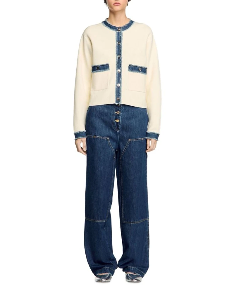 Cardigan with Denim Detail