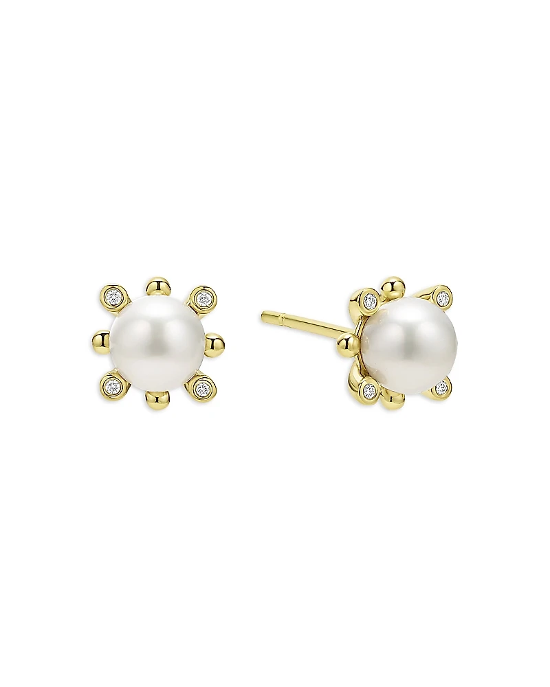 Lagos 18K Yellow Gold Luna Cultured Pearl & Diamond Fleur Stud Earrings