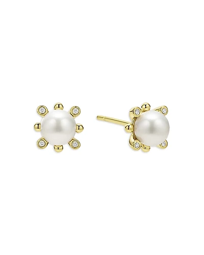 Lagos 18K Yellow Gold Luna Cultured Pearl & Diamond Fleur Stud Earrings