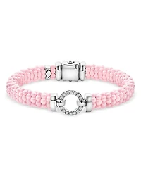 Sterling Silver Pink Caviar Diamond Circle Ceramic Bead Bracelet