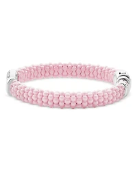 Sterling Silver Pink Caviar Diamond Circle Ceramic Bead Bracelet