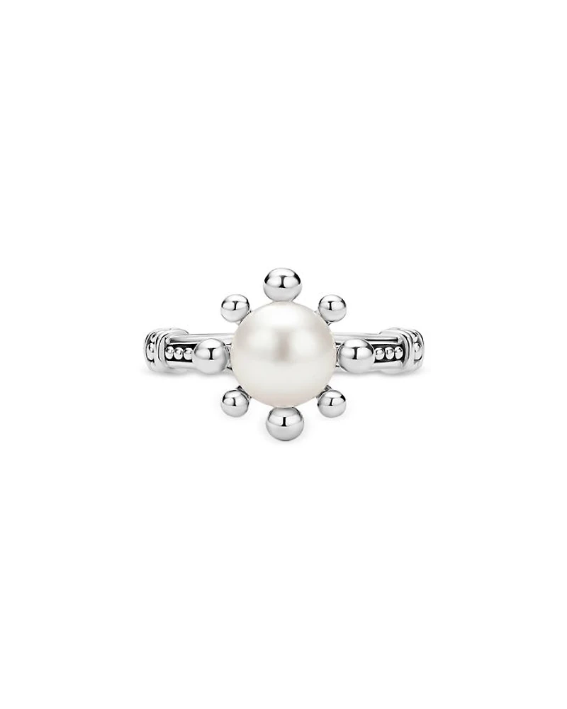 Sterling Silver Luna Cultured Pearl Fleur Ring