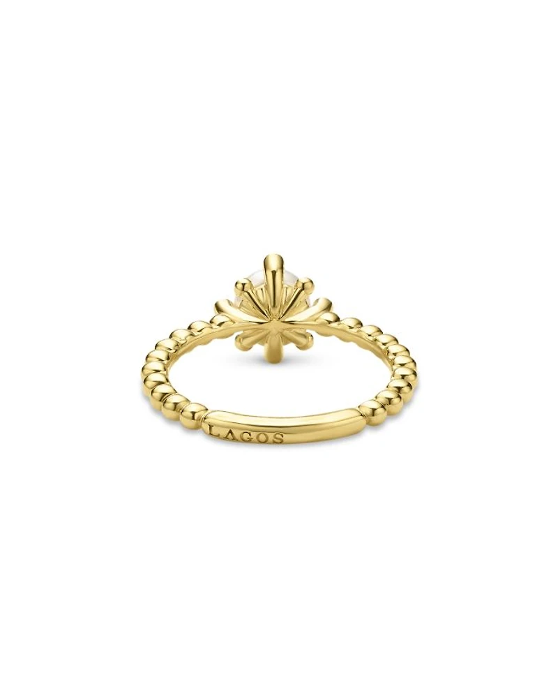 18K Yellow Gold Luna Cultured Pearl & Diamond Fleur Ring