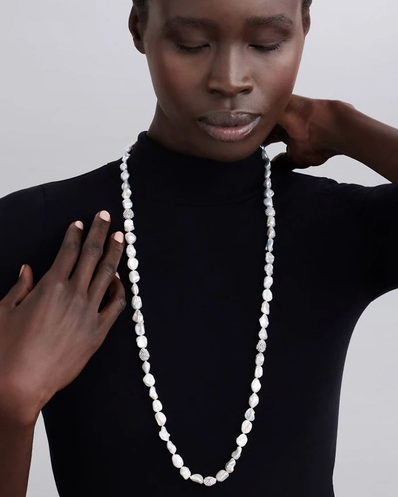Sterling Silver Luna Keshi Pearl & Caviar Bead Long Strand Necklace, 34"