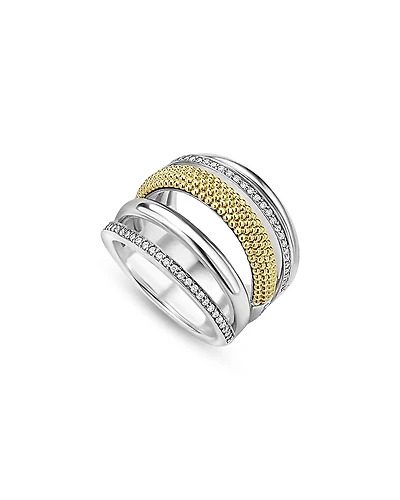 Lagos Two Tone Caviar Lux Five Row Diamond Ring, 0.29 tcw