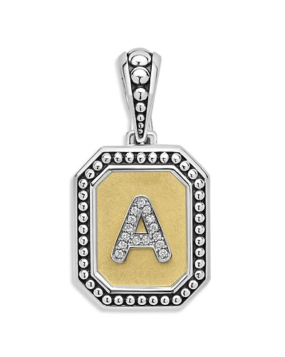 Signature Caviar Sterling Silver & 18K Yellow Gold Octagon Diamond A Initial Charm, 0.05 tcw