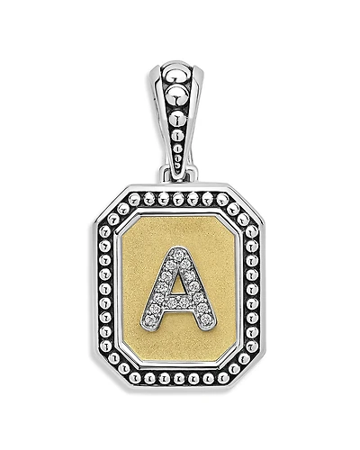 Lagos Signature Caviar Sterling Silver & 18K Yellow Gold Octagon Diamond A Initial Charm