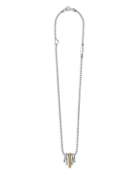 Two Tone Caviar Lux Five Ring Pendant Necklace with Diamonds, 16-18"