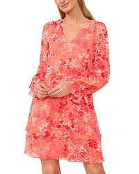 CeCe Long Sleeve Tiered Short Dress