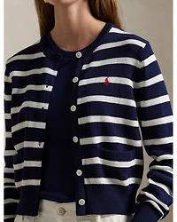 Striped Cotton Crewneck Cardigan