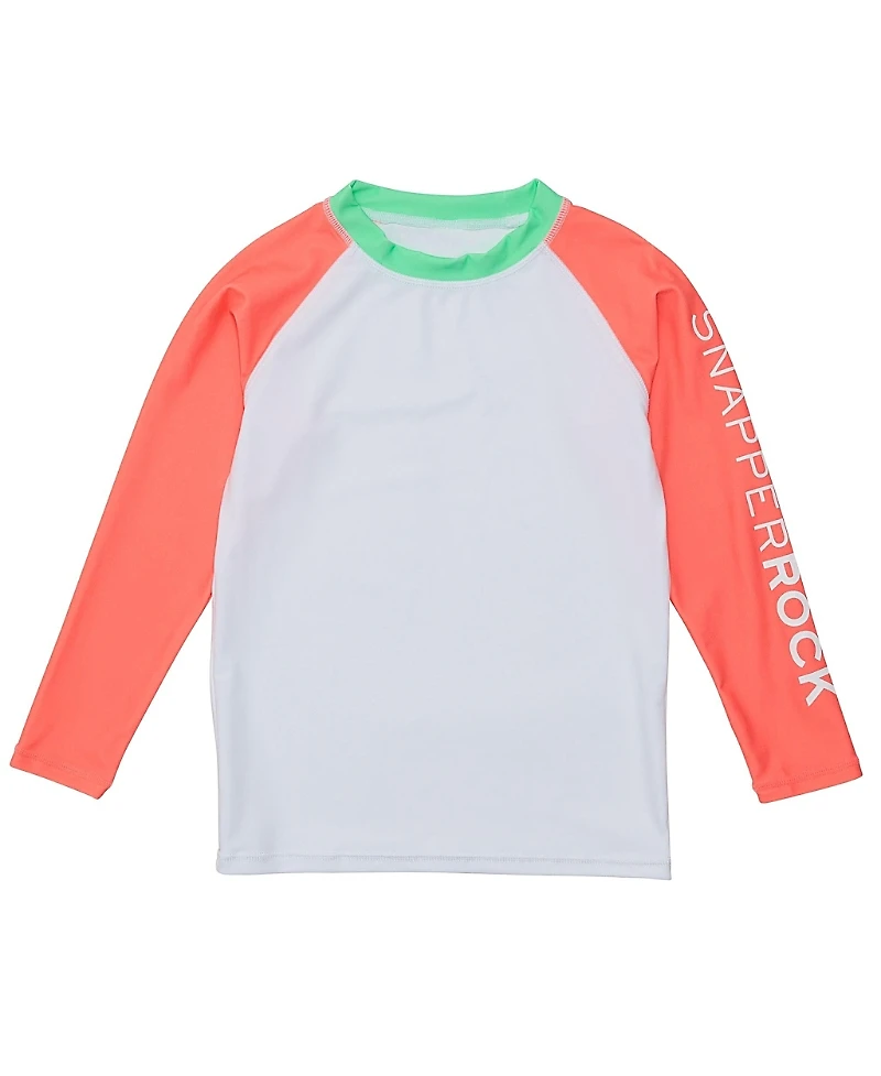 Snapper Rock Boys' White Coral Sleeve Sustainable Rash Top - Little Kid, Big Kid