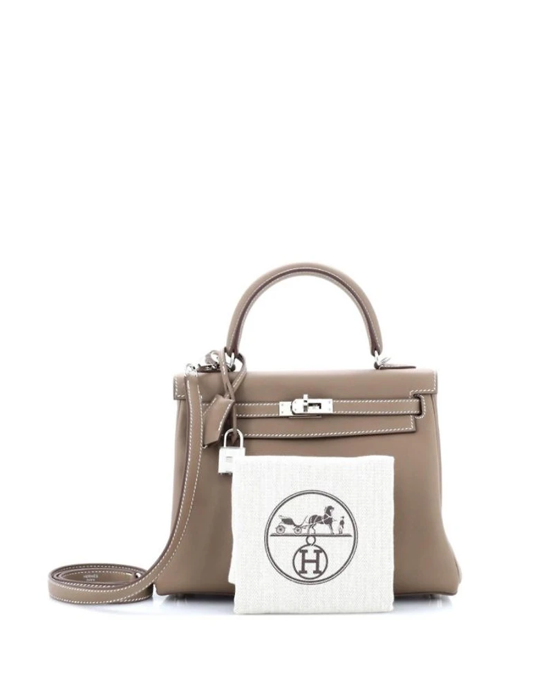 Pre-Owned HERMES Kelly 25 Handbag Grey Swift with Palladium Hardware