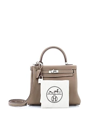 Pre-Owned HERMES Kelly 25 Handbag Grey Swift with Palladium Hardware