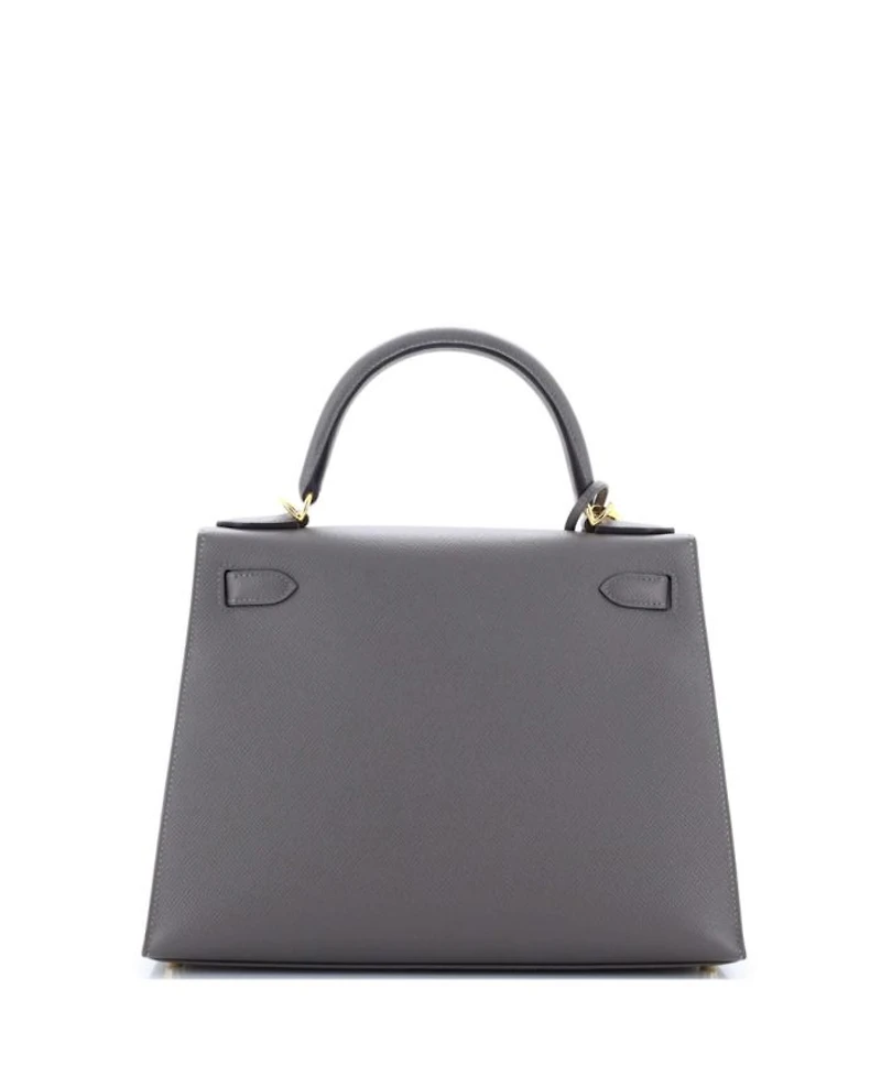 Pre-Owned HERMES Kelly 28 Handbag Grey Epsom with Gold Hardware