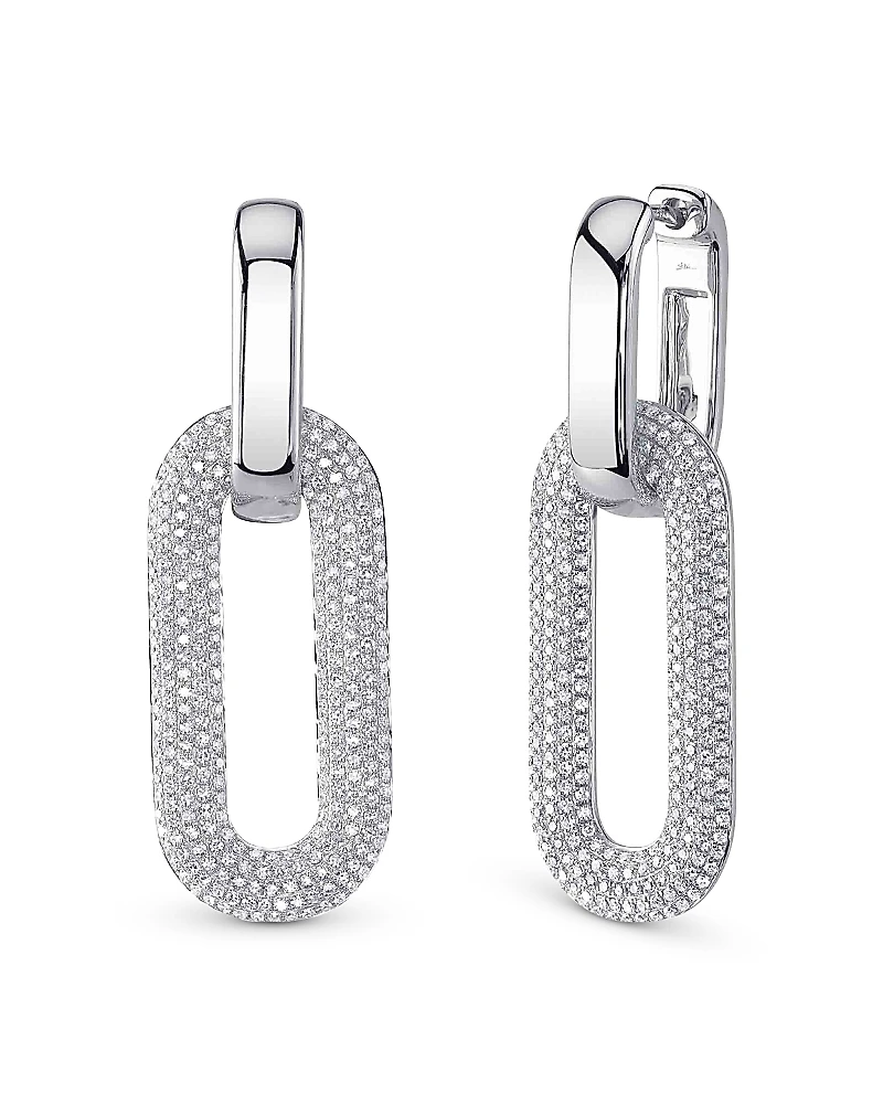 Shy Creation 14K White Gold Kate Diamond Pave Oval Earrings, 1.33 tcw