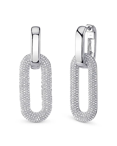 Shy Creation 14K White Gold Kate Diamond Pave Oval Earrings, 1.33 tcw