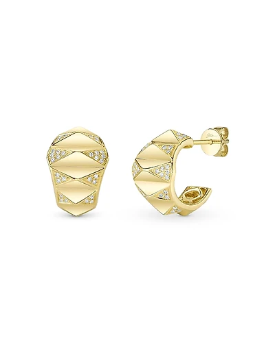 Shy Creation 14K Yellow Gold Kate Diamond Pyramid Geometric Huggie Hoop Earrings, 0.16 tcw