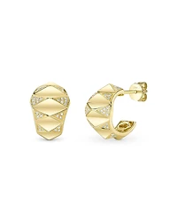 Shy Creation 14K Yellow Gold Kate Diamond Pyramid Geometric Huggie Hoop Earrings, 0.16 tcw