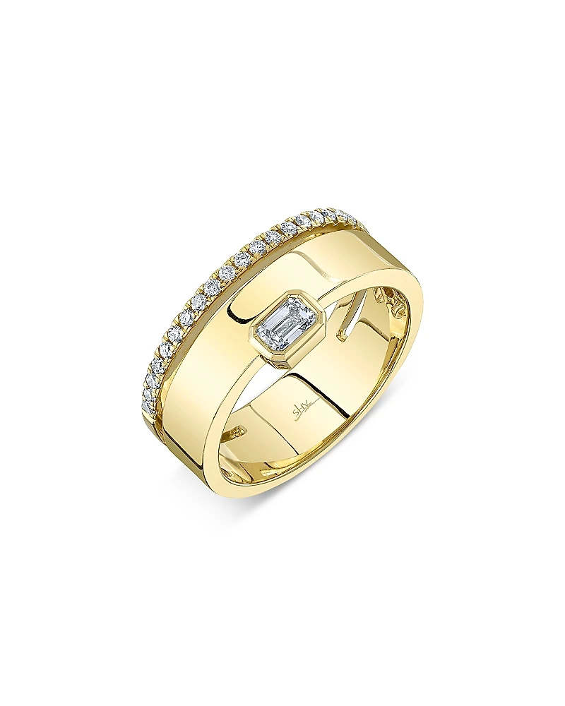 Shy Creation 14K Yellow Gold Bailey Diamond Round & Emerald Cut Band