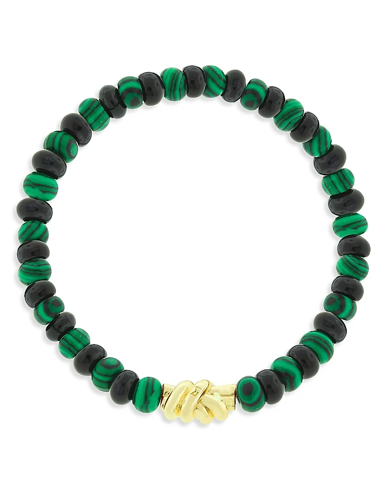 Luis Morais Men's 14K Yellow Gold Double Knot Malachite & Onyx Beaded Bracelet
