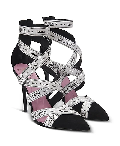 Balmain Women's Couture Suede Heels with Ribbon Motif