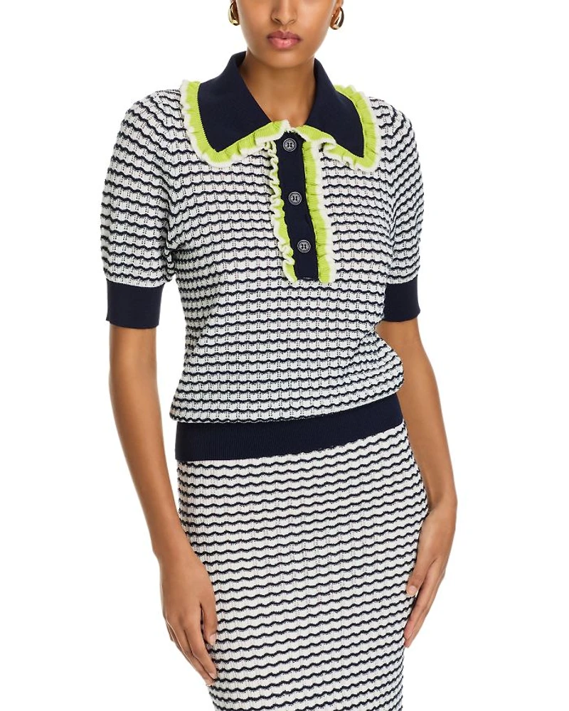 Ruffled Trim Polo Top