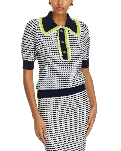 Ruffled Trim Polo Top