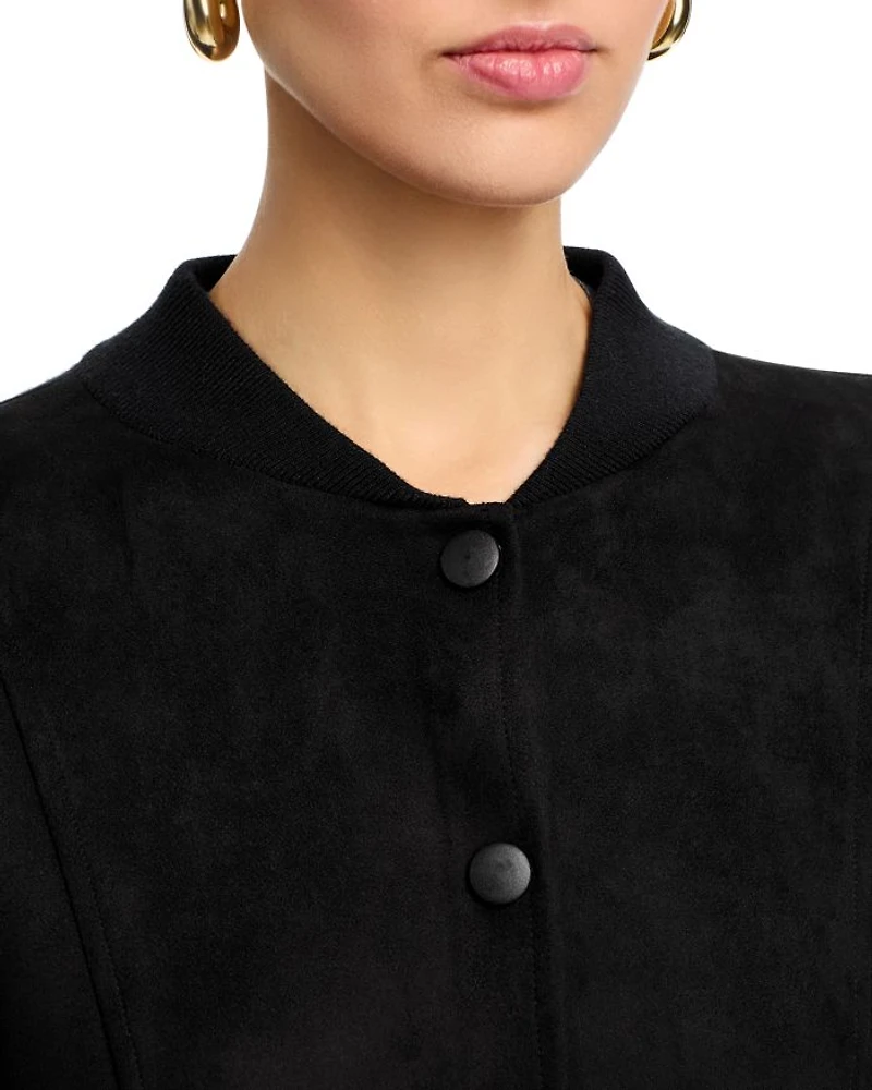 Faux Suede Snap Front Bomber Jacket