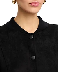 Faux Suede Snap Front Bomber Jacket