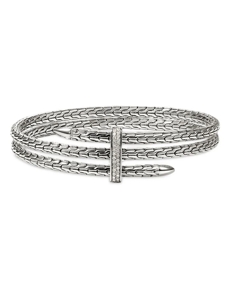 Sterling Silver Spear Diamond Pavé Double Flex Cuff Bracelet