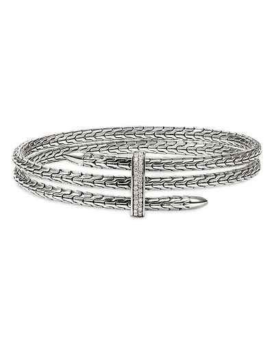 Sterling Silver Spear Diamond Pavé Double Flex Cuff Bracelet