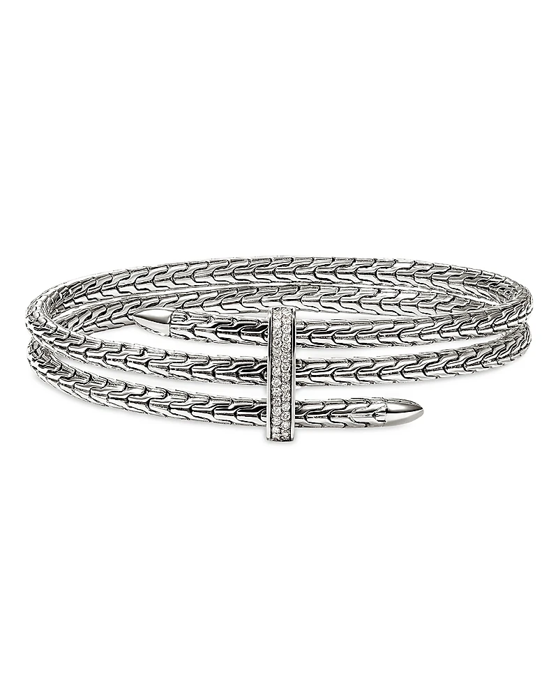 John Hardy Sterling Silver Spear Diamond Pave Double Flex Cuff Bracelet