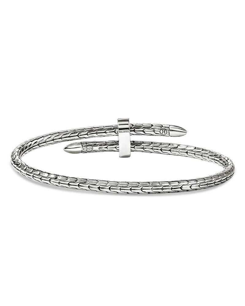 Sterling Silver Spear Diamond Pavé Flex Bypass Cuff Bracelet