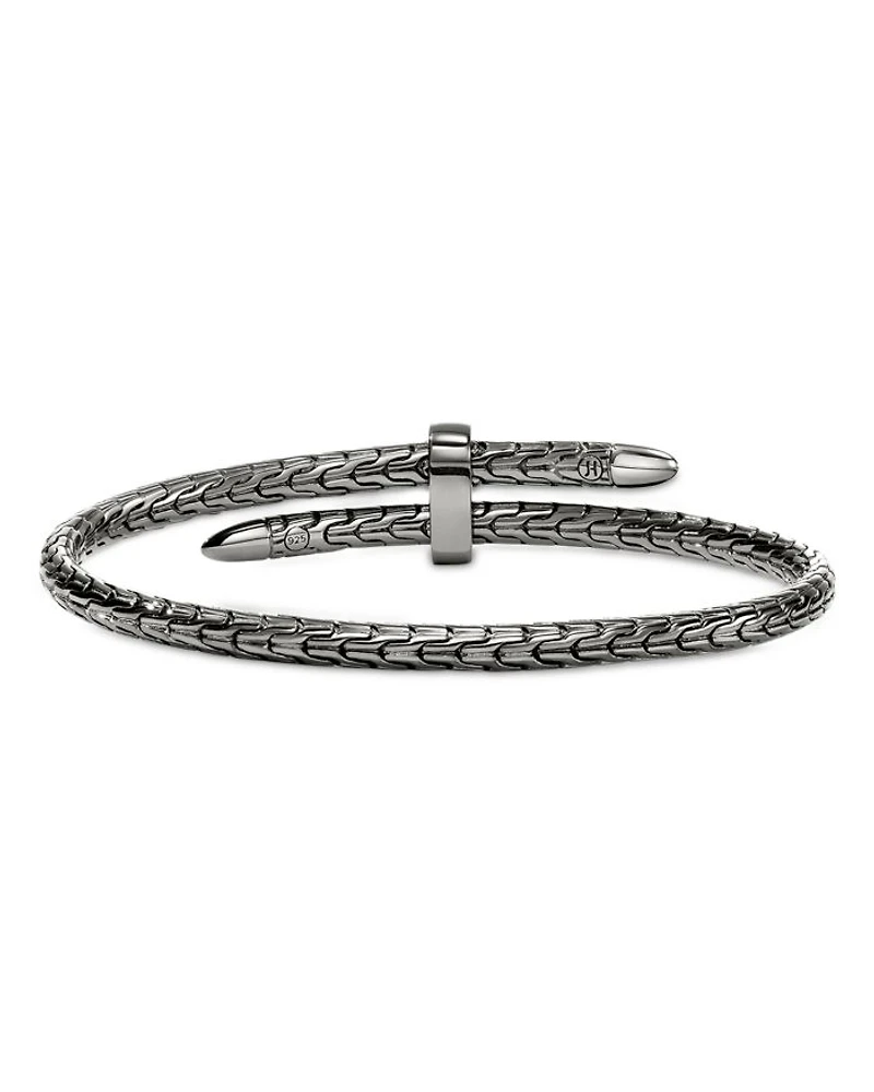 Sterling Silver Spear Diamond Pavé Flex Bypass Cuff Bracelet