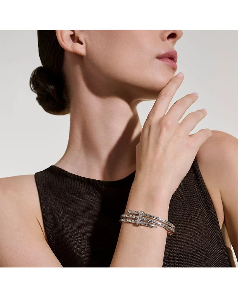 Sterling Silver Spear Diamond Pavé Double Flex Cuff Bracelet