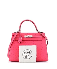 Pre-Owned HERMES Pre-Owned Hermes Kelly 28 Handbag Pink Ostrich with Palladium Hardware