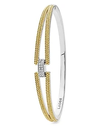 18K Yellow Gold & Sterling Silver Caviar Lux Clip Diamond Pavé Bangle Bracelet