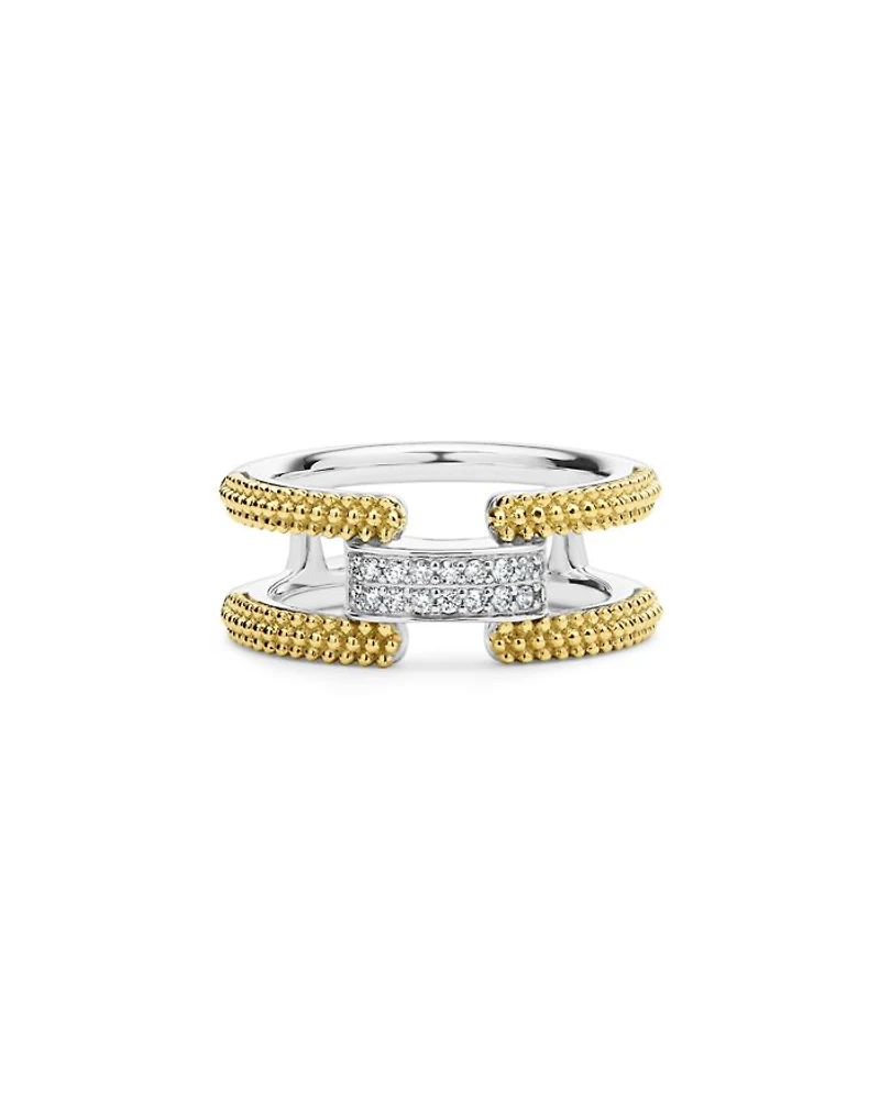 18K Yellow Gold & Sterling Silver Caviar Lux Clip Diamond Pavé Ring - Exclusive