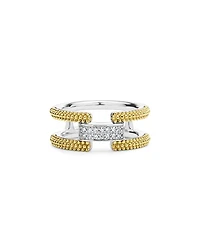 18K Yellow Gold & Sterling Silver Caviar Lux Clip Diamond Pavé Ring - Exclusive