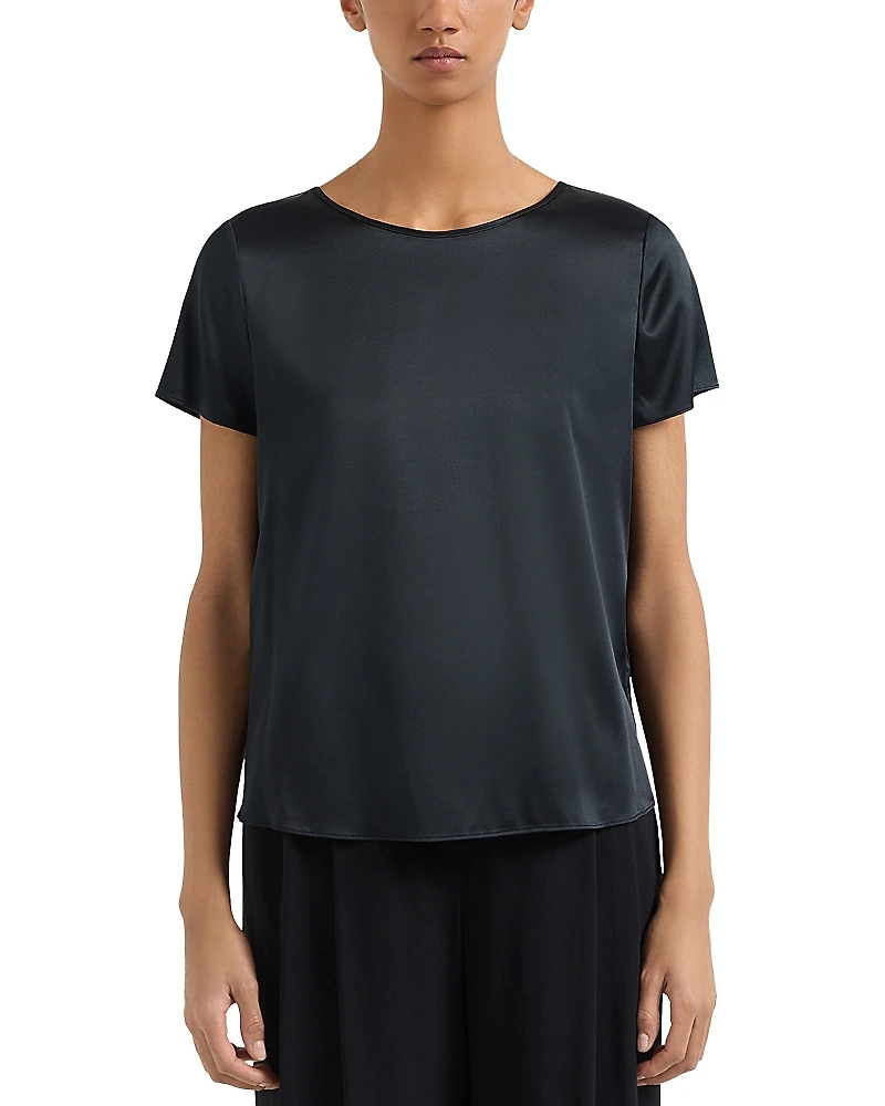 Emporio Armani Stretch Silk Satin Short Sleeve Blouse