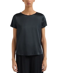 Emporio Armani Stretch Silk Satin Short Sleeve Blouse