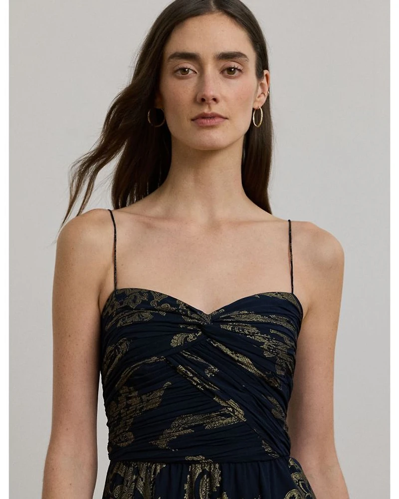 Paisley Foiled Chiffon Sleeveless Gown