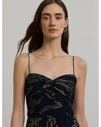 Paisley Foiled Chiffon Sleeveless Gown