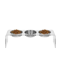 Hiddin Tall Clear Triple Dog Bowl Feeder with 2 Quart Silver Bowls