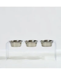 Tall Clear Triple Dog Bowl Feeder with 2 Quart Silver Bowls