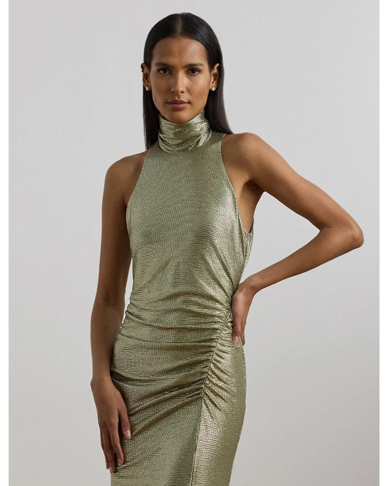 Metallic Sleeveless Turtleneck Gown