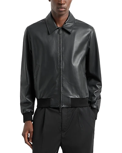 Emporio Armani Regular Fit Lamb Leather Bomber Jacket
