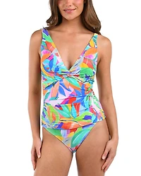 Tropi Flage Twist Front Tankini Top