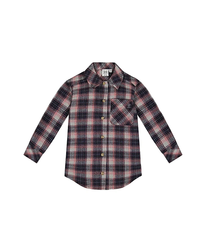 Deux par Deux Long Sleeve Plaid Button Front Tunic Flannel Shirt - Little Kid