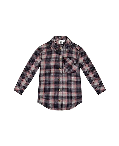Deux par Deux Long Sleeve Plaid Button Front Tunic Flannel Shirt - Little Kid